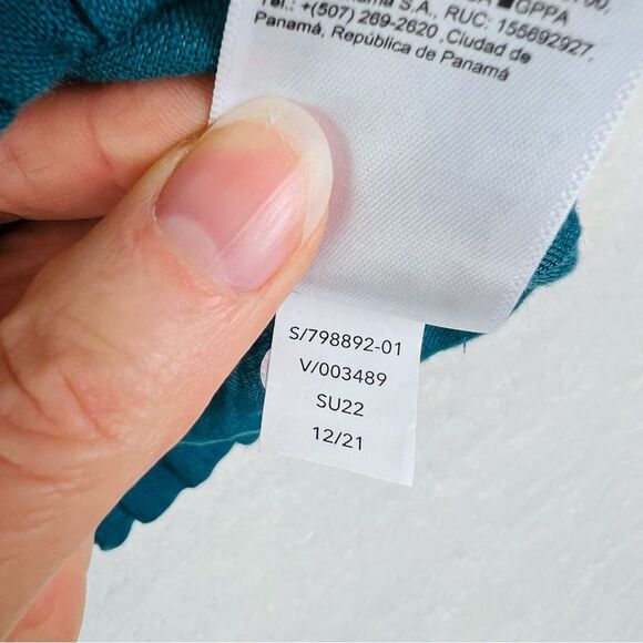 NWT Athleta Linen Wrap Top Sz L Short Sleeve Green Blue - Picture 16 of 16